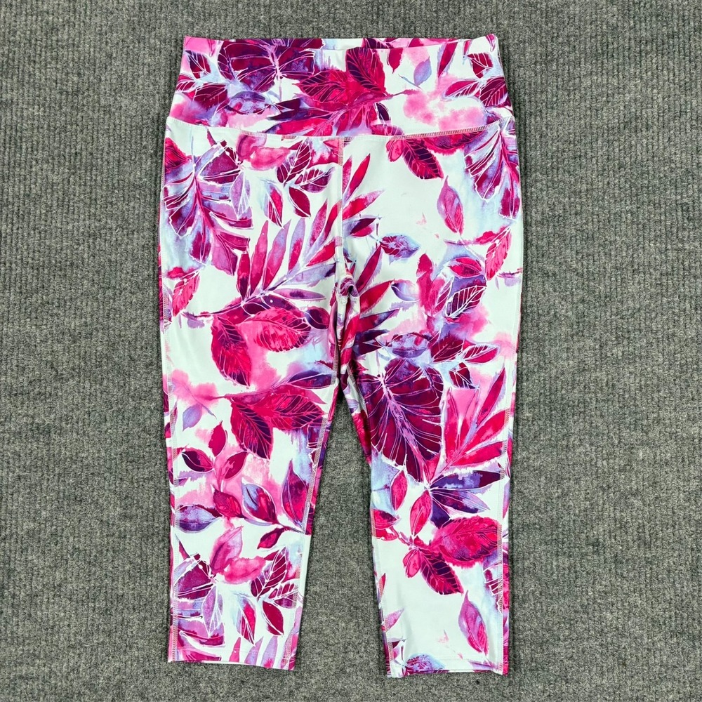 Reel Legends Dockside Womens L Floral Capri Legging Pink Performance Active Yoga